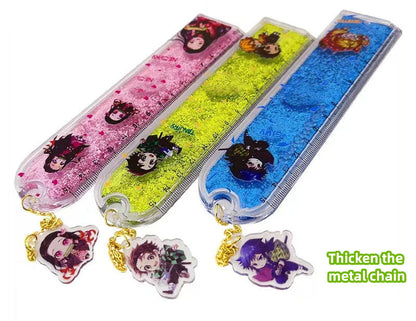 Demon Slayer Quicksand Acrylic Bookmark, Anime Tanjiro Nezuko Zenitsu Inosuke Glitter Liquid Floating Bookmark, Cute Character Pendant Book Marker, Reading Page Holder, Demon Slayer Fan Collectible Gift