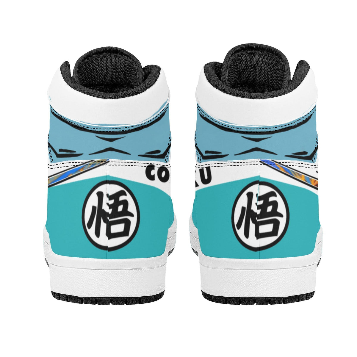 Dragon Ball Goku Super Saiyan Blue Anime High Top Sneakers, Teal White Orange Custom Print Streetwear Shoes, Men Women Casual Fashion Sneakers, Anime Fan Collectible Footwear Gift