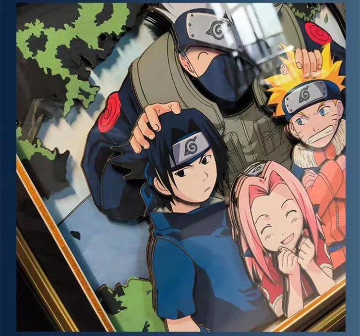 Naruto Team 7 Kakashi 3D Paper Cut Shadow Box Framed Art, Handmade Layered Papercraft Wall Decor, Anime Picture Frame, Fan Collectible Room Decor Gift