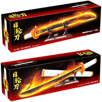 Demon Slayer Nichirin Sword Building Block Set, Rengoku Kyojuro Katana Model with Stand, Anime Samurai Blade Bricks Kit, DIY Assembly Collectible Display Toy Gift for Demon Slayer Fans