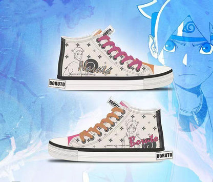 Boruto Naruto Next Generations Anime High Top Canvas Sneakers, Character Print Lace-up Casual Shoes, Breathable Memory Foam Footwear, Anime Cosplay Daily Walking Shoes, Fan Gift for Men Women Teens
