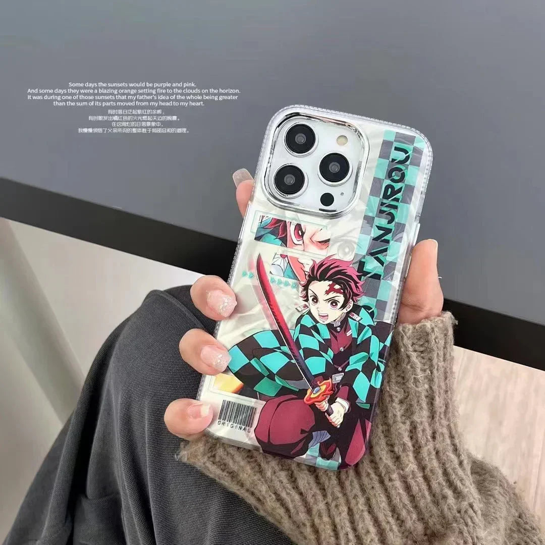 Demon Slayer Anime Poster Style Phone Case for iPhone, Tanjiro Zenitsu Vibrant Character Art Clear Transparent Shockproof Slim TPU Protective Phone Cover, Kimetsu no Yaiba Anime Phone Shell, Demon Slayer Fan Merch Gift