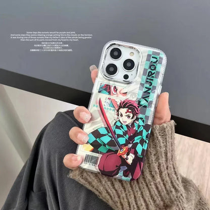 Demon Slayer Anime Poster Style Phone Case for iPhone, Tanjiro Zenitsu Vibrant Character Art Clear Transparent Shockproof Slim TPU Protective Phone Cover, Kimetsu no Yaiba Anime Phone Shell, Demon Slayer Fan Merch Gift