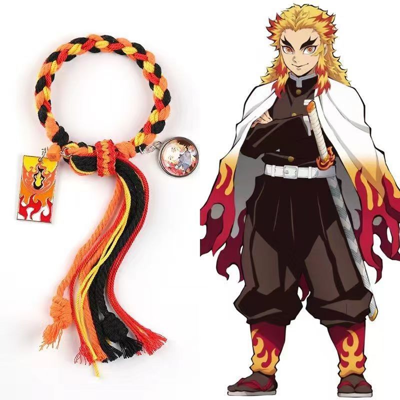 Demon Slayer Anime Braided Rope Bracelet, Kimetsu No Yaiba Character Themed Handmade Wristband, Tanjiro Nezuko Zenitsu Rengoku Cosplay Tassel Bracelets, Anime Jewelry Gift for Demon Slayer Fans