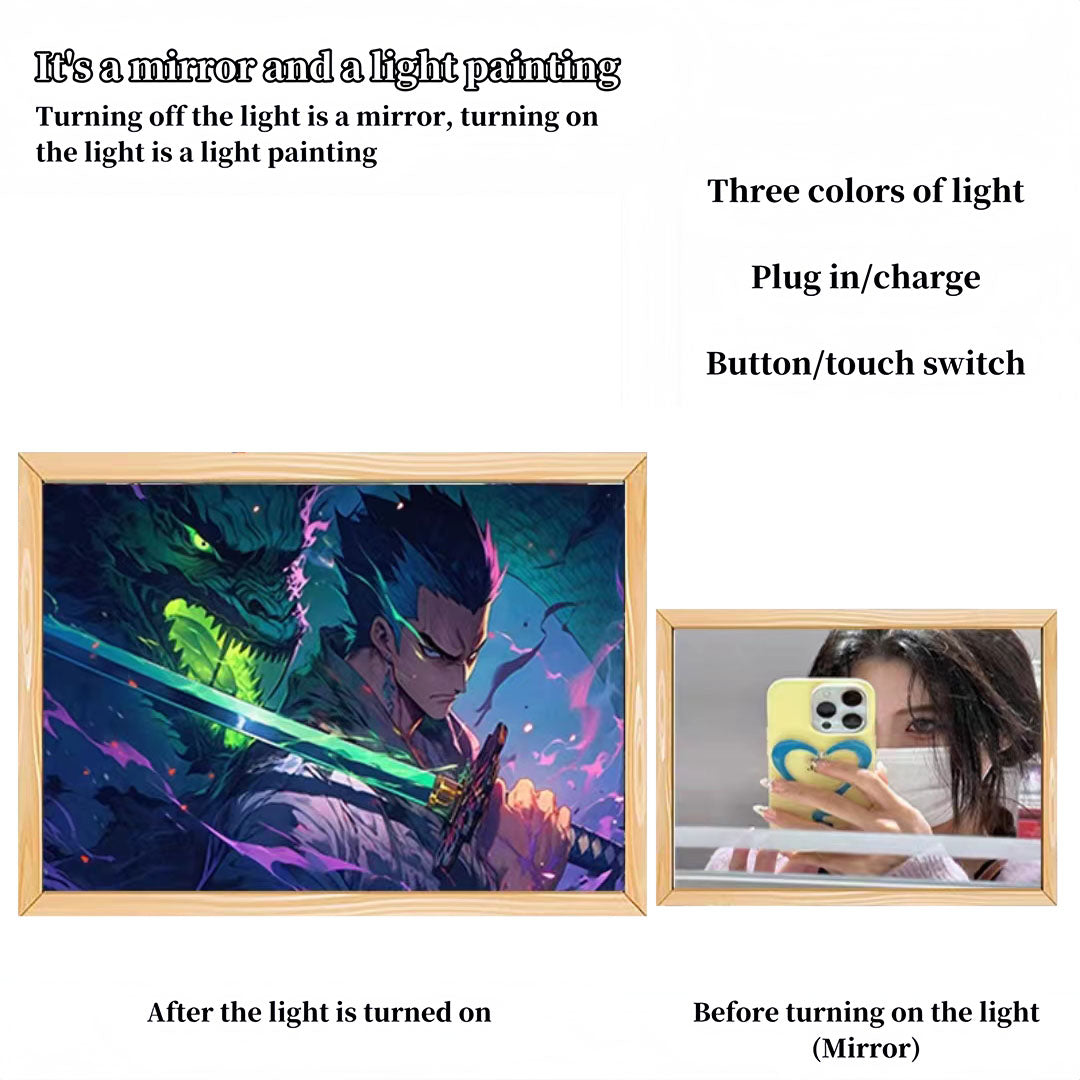One Piece Anime LED Light Up Painting, Luffy Zoro Sanji Nami Framed Light Canvas Wall Art, Anime Poster Lamp, Wooden Frame Illuminated Wall Decor, One Piece Fan Room Decoration Gift
