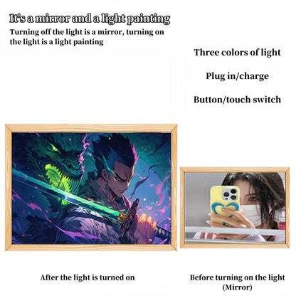 One Piece Anime LED Light Up Painting, Luffy Zoro Sanji Nami Framed Light Canvas Wall Art, Anime Poster Lamp, Wooden Frame Illuminated Wall Decor, One Piece Fan Room Decoration Gift
