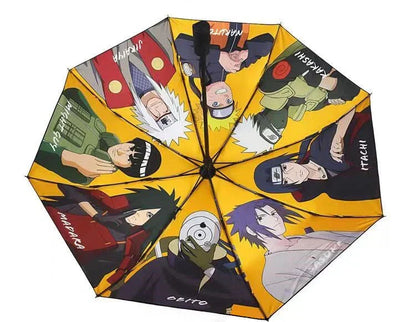 Naruto Anime Folding Umbrella, Akatsuki Red Cloud Pattern Windproof Rain Sun Umbrella, Anti-UV Portable Foldable Parasol, Cosplay Merch Gift for Naruto Fans