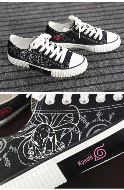 Naruto Boruto Anime Low Top Canvas Sneakers, Konoha Leaf Symbol Printed Casual Shoes, Breathable Lace-up Canvas Footwear, Anime Cosplay Daily Walking Shoes, Anime Fan Gift for Men Women Teens