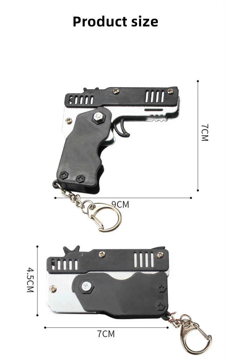 Demon Slayer Folding Rubber Band Gun Keychain Toy, Mini Metal Pocket Rubber Band Shooter, Kamado Tanjiro Themed Rubberband Launcher with Rubber Bands & Target, Novelty Anime Toy Gift for Fans