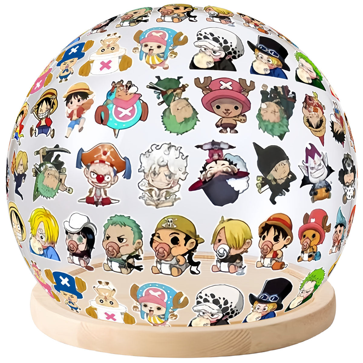 Anime Character Sticker Crystal Ball Night Light, 3D Transparent Globe Lamp with Wooden Base, Anime Stickers Decor Table Lamp, USB Warm Light Bedroom Decor, Anime Collectible Gift for Anime Fans