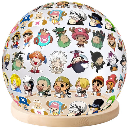 Anime Character Sticker Crystal Ball Night Light, 3D Transparent Globe Lamp with Wooden Base, Anime Stickers Decor Table Lamp, USB Warm Light Bedroom Decor, Anime Collectible Gift for Anime Fans