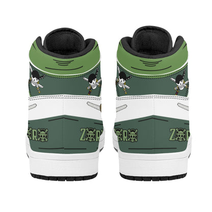 One Piece Roronoa Zoro Anime High Top Sneakers, Green Three Swords Style Custom Printed Fashion Casual Shoes, One Piece Anime Streetwear Footwear, Anime Sneaker Gift for One Piece Fans