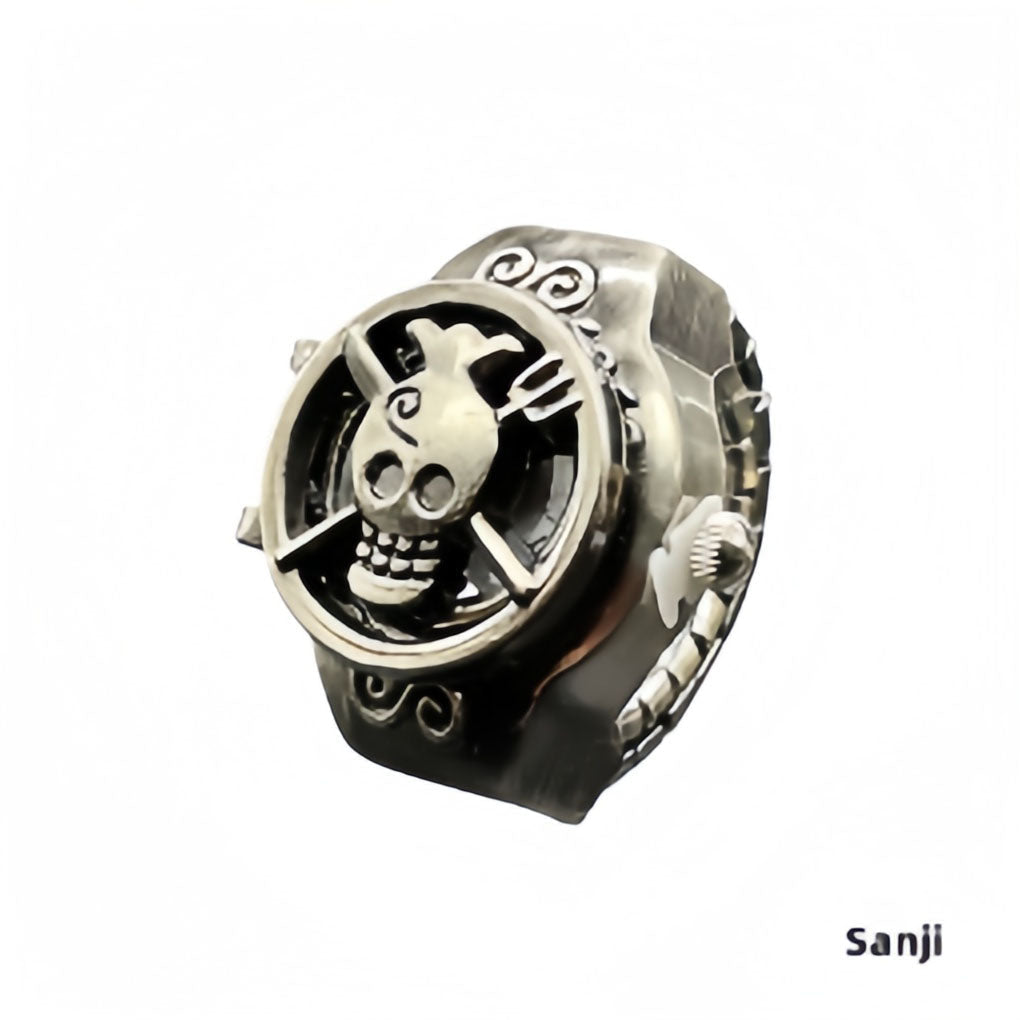 One Piece Straw Hat Pirates Skull Ring, Vintage Antique Metal Anime Ring, Adjustable Cosplay Statement Ring, Luffy Jolly Roger Symbol Jewelry, Collectible Anime Gift for One Piece Fans