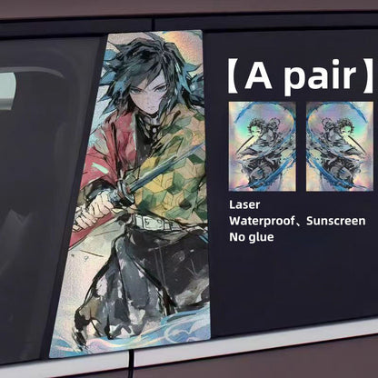 Demon Slayer Anime Car Window Pillar Decals, Laser Holographic Anime Character Car B Column Stickers, Waterproof PET Car Center Pillar Decor Stickers, 1 Pair Anime Car Accessories for Demon Slayer Fans