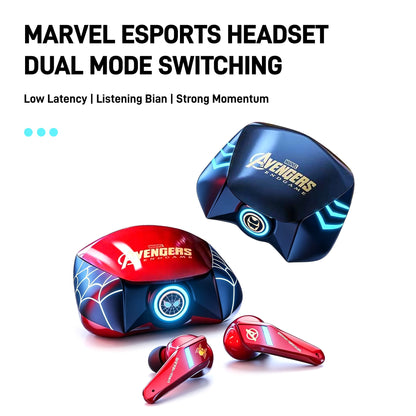 Marvel Avengers Iron Man Captain America Spider‑Man TWS True Wireless Gaming Earbuds, Low Latency Bluetooth 5.0 Earphones with LED Light Noise Reduction for Game Music