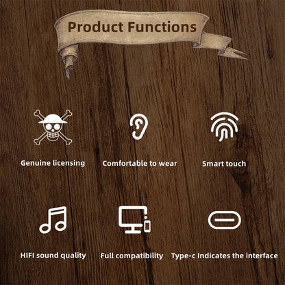 One Piece Wireless Bluetooth Earbuds, Luffy Chopper Cute Anime TWS Earphones, Transparent Charging Case, Stereo Sound Touch Control Earphones, Portable Headset Gift for One Piece Anime Fans