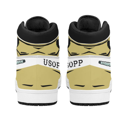 One Piece Usopp Anime High Top Sneakers, Custom Printed Usopp Character Fashion Casual Shoes, One Piece Anime Streetwear Footwear, Anime Sneaker Gift for One Piece Fans