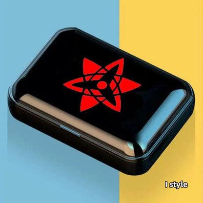Naruto Anime Wireless Earbuds, Sharingan Akatsuki Logo TWS Bluetooth Earphones with LED Charging Case, Portable Stereo Headphones, Anime Naruto Fan Collectible Gift