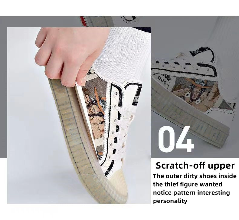 One Piece Portgas D Ace Low Top Canvas Sneakers, Anime Ace Cream Black Casual Shoes, Men Women Cosplay Streetwear Trainers, One Piece Fan Collectible Footwear Gift