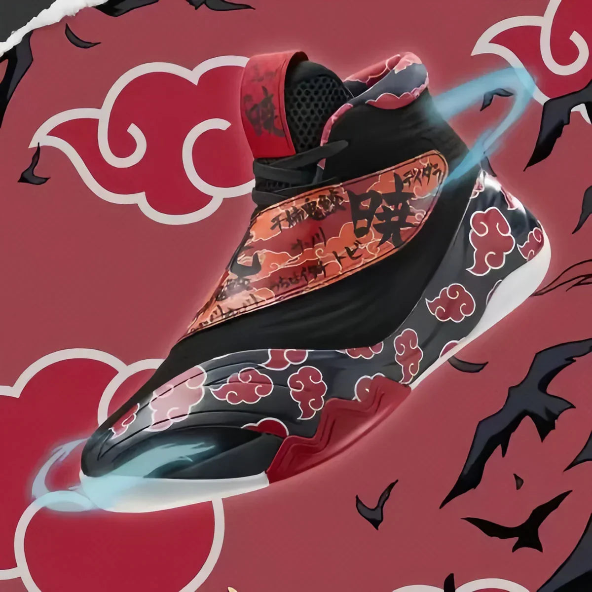 Men High Top Naruto Anime Basketball Shoes, Akatsuki Red Cloud Print Breathable Mesh Non Slip Rubber Outsole Cushioning Athletic Sneakers, Shock Absorption Sports Trainers for Indoor Outdoor Basketball Training Streetball