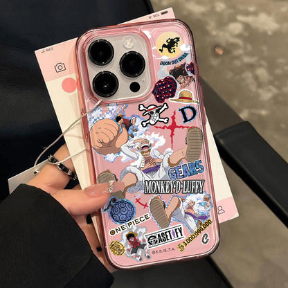 One Piece Luffy Gear 5 Anime Phone Case, Colorful Transparent Shockproof Protective Cover, Nika Luffy Comic Collage Print Case, Cute Pastel Bumper Phone Shell, Anime Merch Gift for iPhone