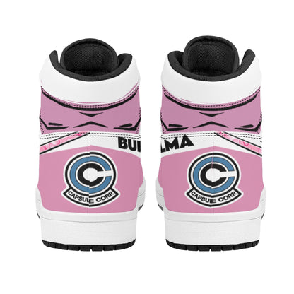 Dragon Ball Bulma Anime High Top Sneakers, Pink White Light Blue Custom Print Streetwear Shoes, Men Women Casual Fashion Sneakers, Anime Fan Collectible Footwear Gift