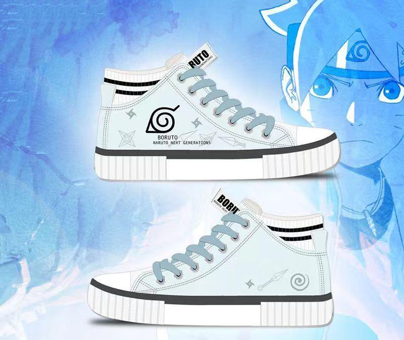 Naruto Leaf Village High Top Canvas Shoes, Anime Naruto Hidden Leaf Symbol Printed Sneakers, Light Blue Casual High-top Canvas Footwear, Anime Cosplay Daily Wear Shoes, Collectible Gift for Naruto Fans Men Women
