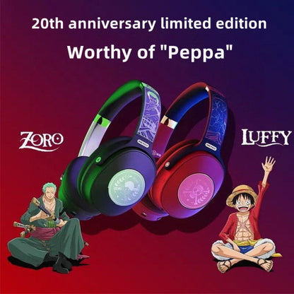 One Piece Luffy Zoro Over-Ear Bluetooth Headphones, Anime Wireless Foldable Headset with RGB LED Light, Stereo Bass Gaming Headphones, Built-in Mic for Travel Phone Call Anime Fans Gift