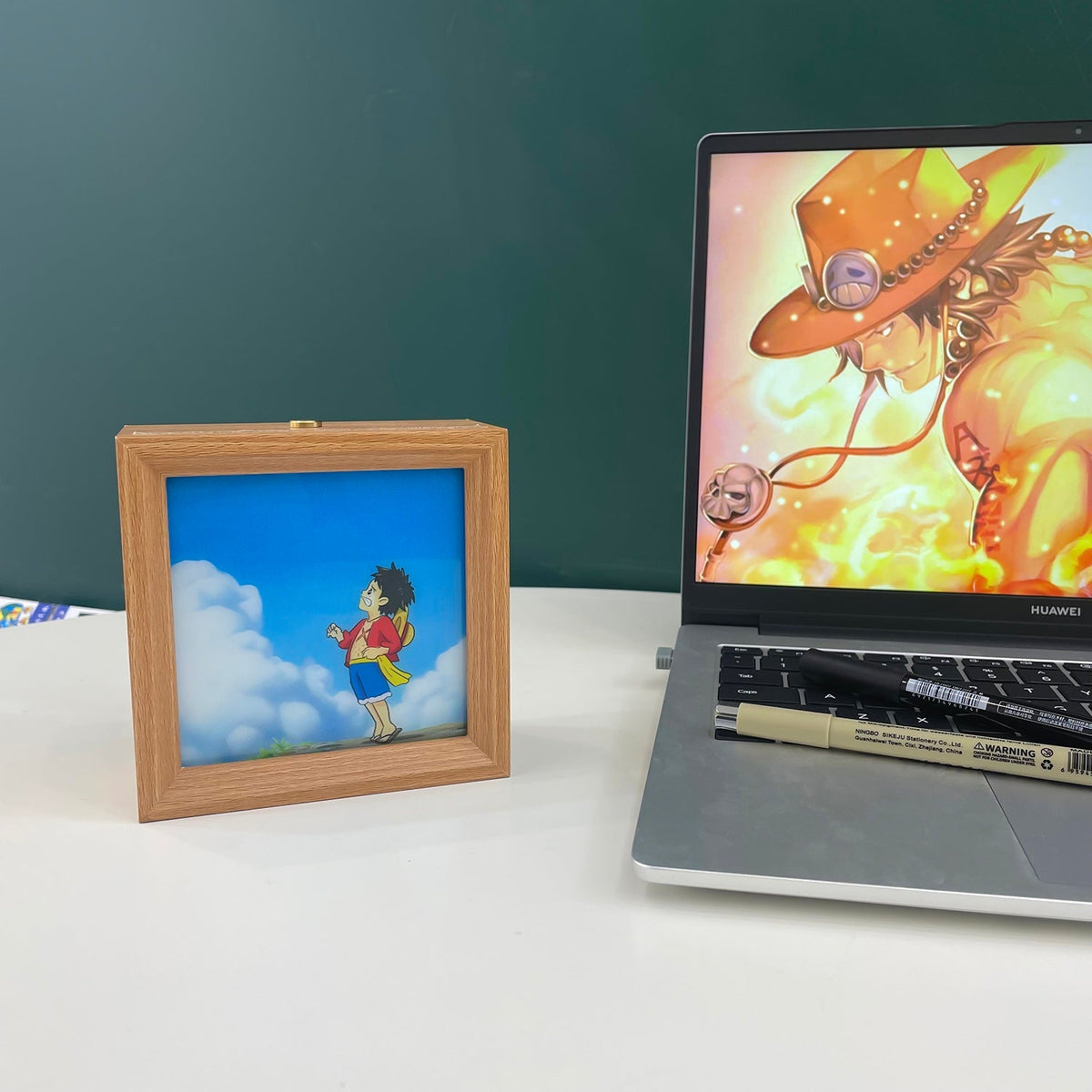 One Piece Anime Light Painting Frame Night Light, Luffy Ace Zoro Wooden Photo Frame Lamp, LED Decor Table Lamp Wall Art Decor, Anime Room Decor Merch Gift for One Piece Fans