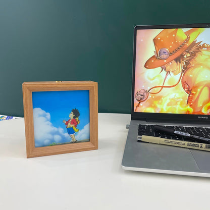 One Piece Anime Light Painting Frame Night Light, Luffy Ace Zoro Wooden Photo Frame Lamp, LED Decor Table Lamp Wall Art Decor, Anime Room Decor Merch Gift for One Piece Fans