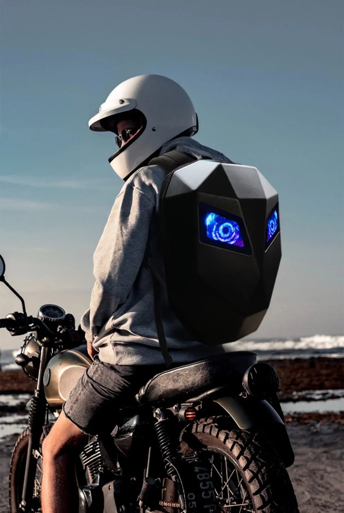 Naruto Anime Sharingan LED Helmet Shaped Hard Shell Backpack, 3D Sharingan Glowing Eyes Expandable Motorcycle Backpack, Waterproof Large Capacity Laptop Bag, Novelty Street Travel Backpack for Naruto Fans