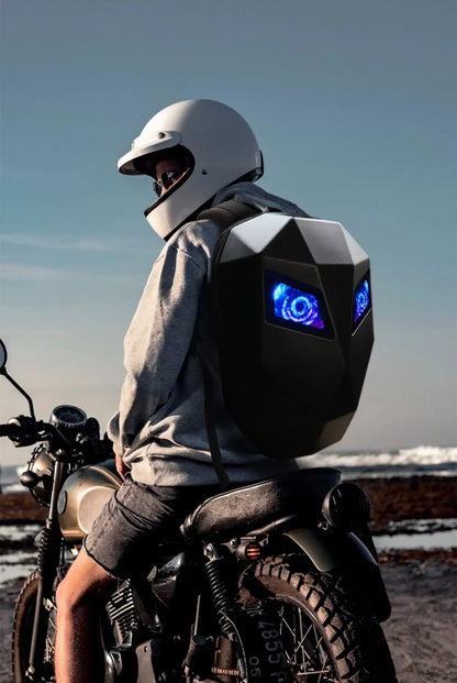 Naruto Anime Sharingan LED Helmet Shaped Hard Shell Backpack, 3D Sharingan Glowing Eyes Expandable Motorcycle Backpack, Waterproof Large Capacity Laptop Bag, Novelty Street Travel Backpack for Naruto Fans