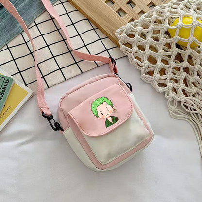 One Piece Anime Mini Crossbody Bag, Luffy Zoro Nami Chopper Sanji Character Print Small Shoulder Purse, Cute Canvas Sling Bag, Anime Fan Daily Messenger Bag Gift