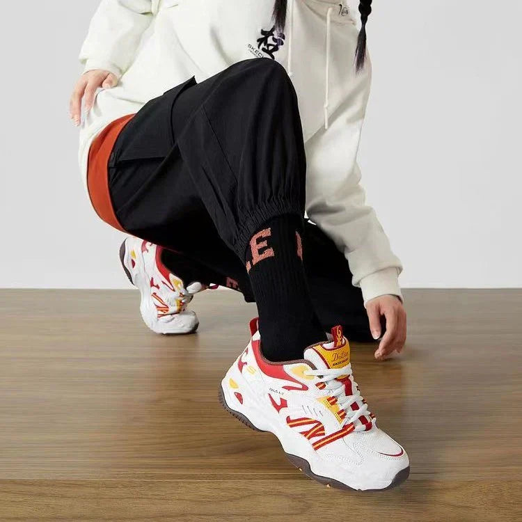 Demon Slayer Rengoku Kyojuro Themed Chunky Sneakers, Anime Flame Pattern Dad Shoes, Women’s Thick Sole Platform Walking Shoes, Non Slip Casual Sports Trainer, Cosplay Daily Wear Sneaker for Anime Fans