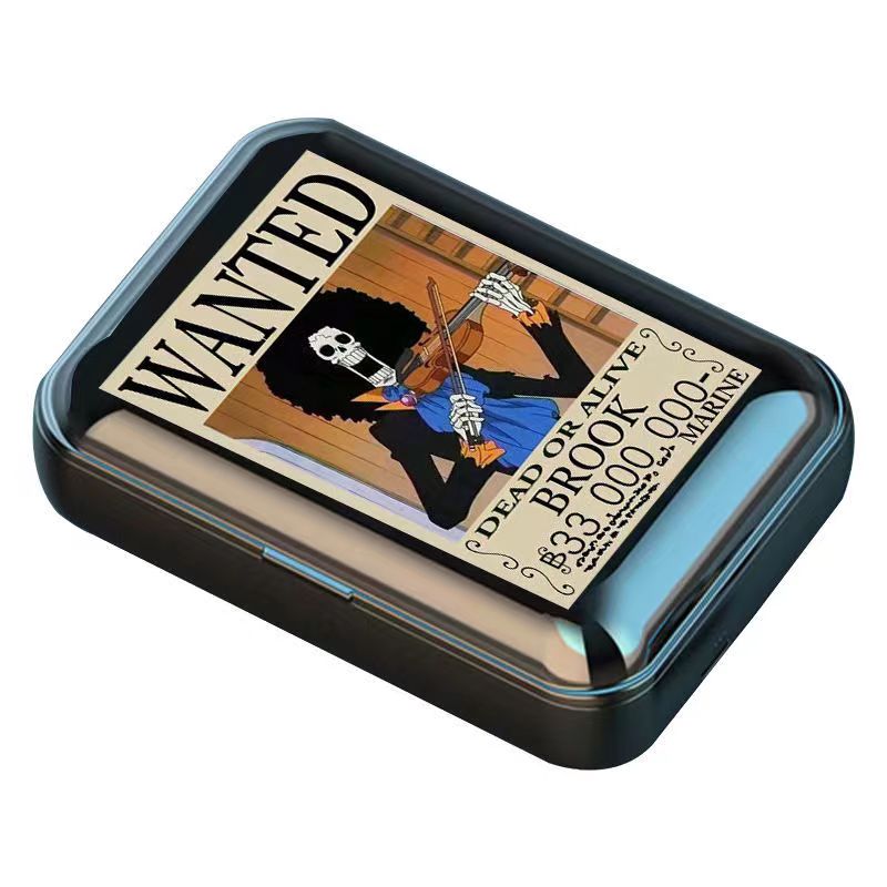 One Piece Wanted Poster Wireless Earbuds, Anime Luffy Zoro Nami Chopper Sanji TWS Bluetooth Earphones, Touch Control Stereo Headphones with Wanted Bounty Poster Charging Case for Anime Fans