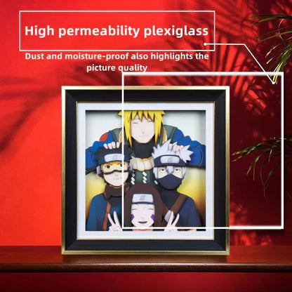 Naruto Minato Team 3D Paper Cut Shadow Box Framed Art, Handmade Layered Papercraft Wall Decor, Minato Kakashi Obito Rin Anime Picture Frame, Anime Fan Room Decor Gift