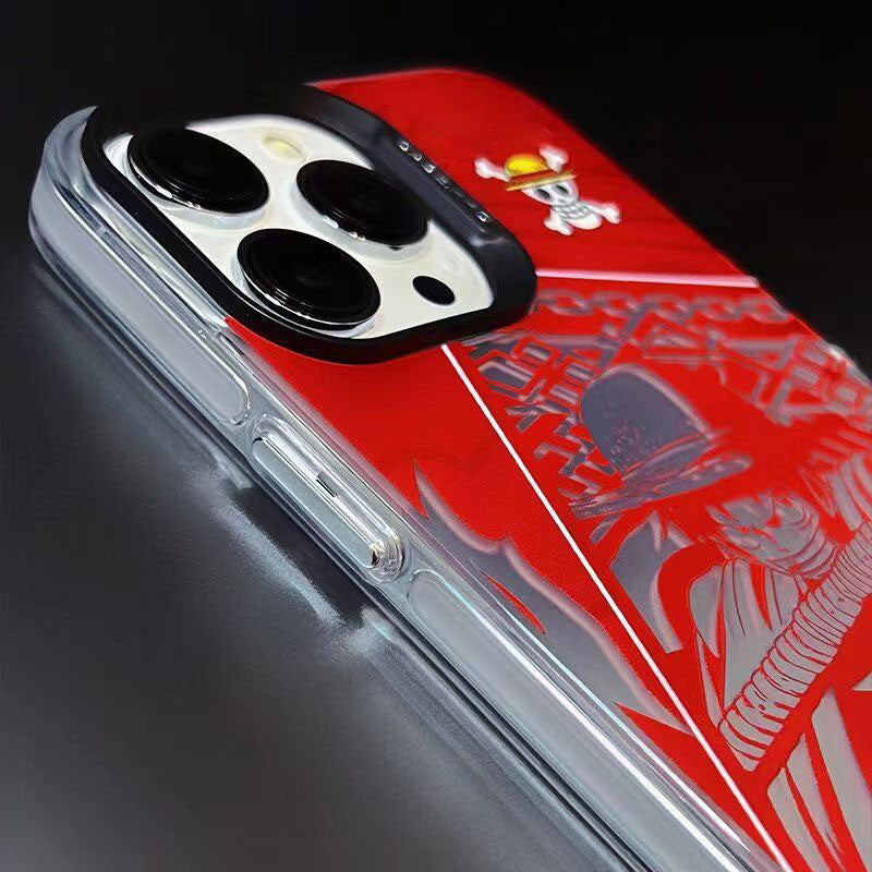 One Piece Luffy Zoro Anime Phone Case for iPhone, Manga Silver Foil Print Protective Cover, Straw Hat Pirates Character Phone Shell, Shockproof Slim Phone Case, Anime Gift for One Piece Fans