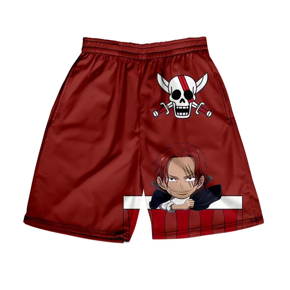 One Piece Anime Shorts, Luffy Zoro Sanji Chopper Printed Casual Beach Shorts, Elastic Waist Loose Short Pants, One Piece Merch Summer Swim Trunks for Men Anime Fans