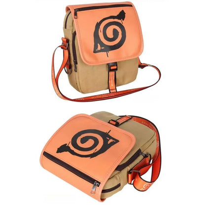Naruto Leaf Village Symbol Crossbody Messenger Bag, Hidden Leaf Logo Canvas Shoulder Bag, Anime Cosplay Satchel Bag, Casual Daily Storage Bag Collectible Gift for Naruto Fans