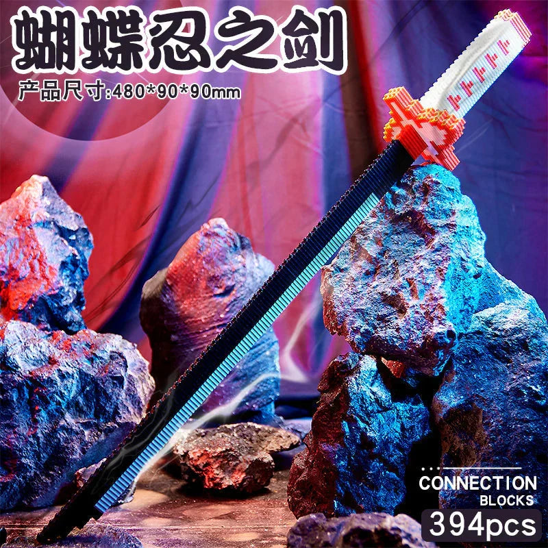 Demon Slayer Building Block Katana Sword, Anime Nichirin Sword Model Kit with Display Stand, Cosplay Prop Assembly Bricks, Tanjiro Zenitsu Giyuu Shinobu Sword Building Toy, Anime Collectible Decor Gift