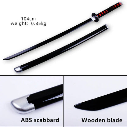Demon Slayer Cosplay Nichirin Sword, Bamboo Blade Katana Replica, Anime Demon Slayer Prop Sword with Scabbard and Belt, Tanjiro Zenitsu Rengoku Giyuu Cosplay Weapon for Halloween