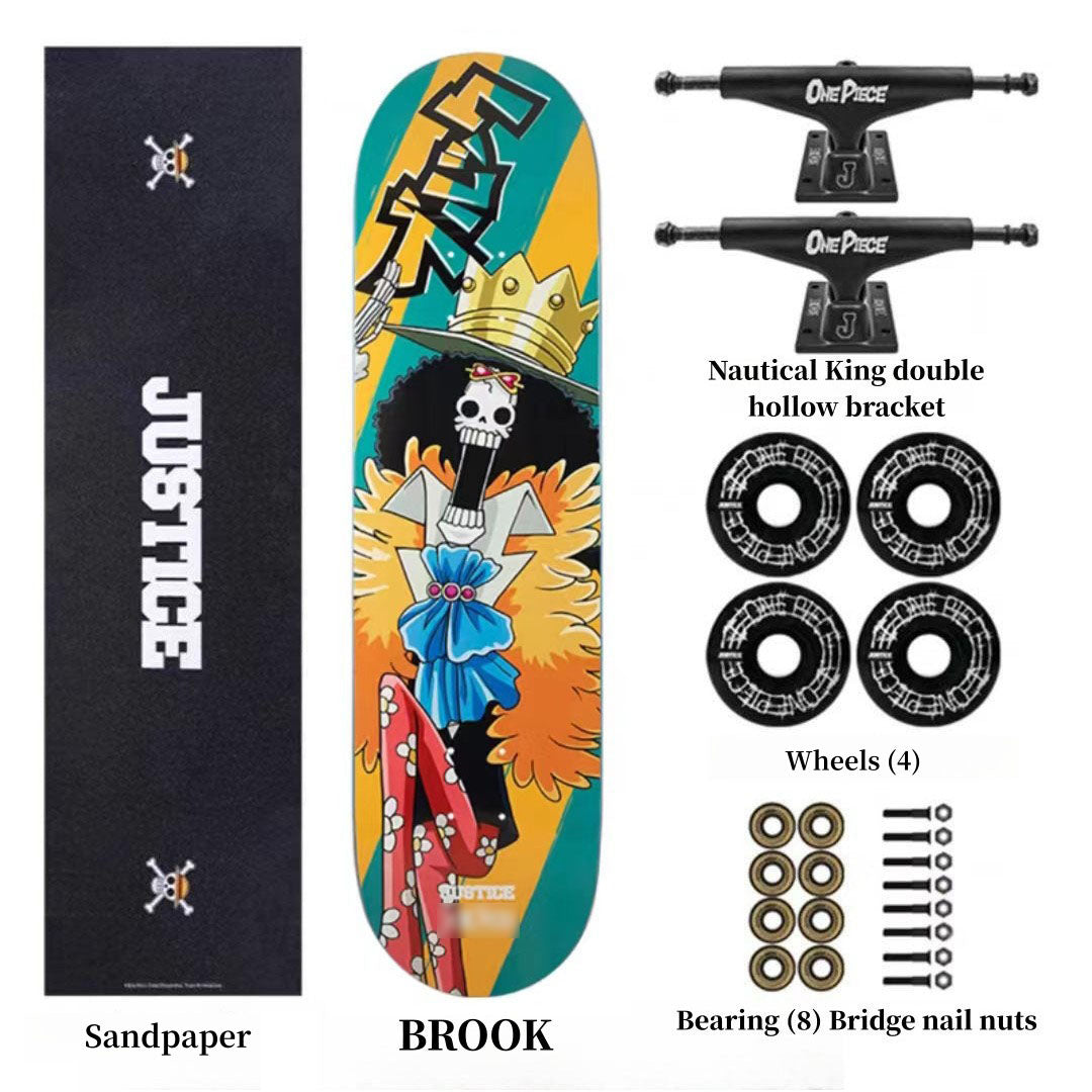 One Piece Anime Complete Skateboard Set, 7 Layer Maple Double Kick Skate Board, Luffy Zoro Sanji Nami Chopper Print Skateboard, Anime Collectible Skateboard for Teens Adults, One Piece Fan Gift