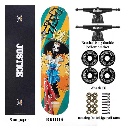 One Piece Anime Complete Skateboard Set, 7 Layer Maple Double Kick Skate Board, Luffy Zoro Sanji Nami Chopper Print Skateboard, Anime Collectible Skateboard for Teens Adults, One Piece Fan Gift