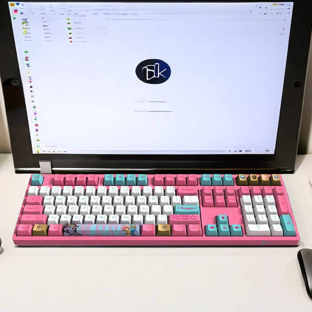 One Piece Chopper Mechanical Keyboard, Pink Anime Themed 104 Keys Full Size Wired Gaming Keyboard, PBT Custom Anime Keycaps Mechanical Keyboard for PC Laptop Desktop Gamers One Piece Fans