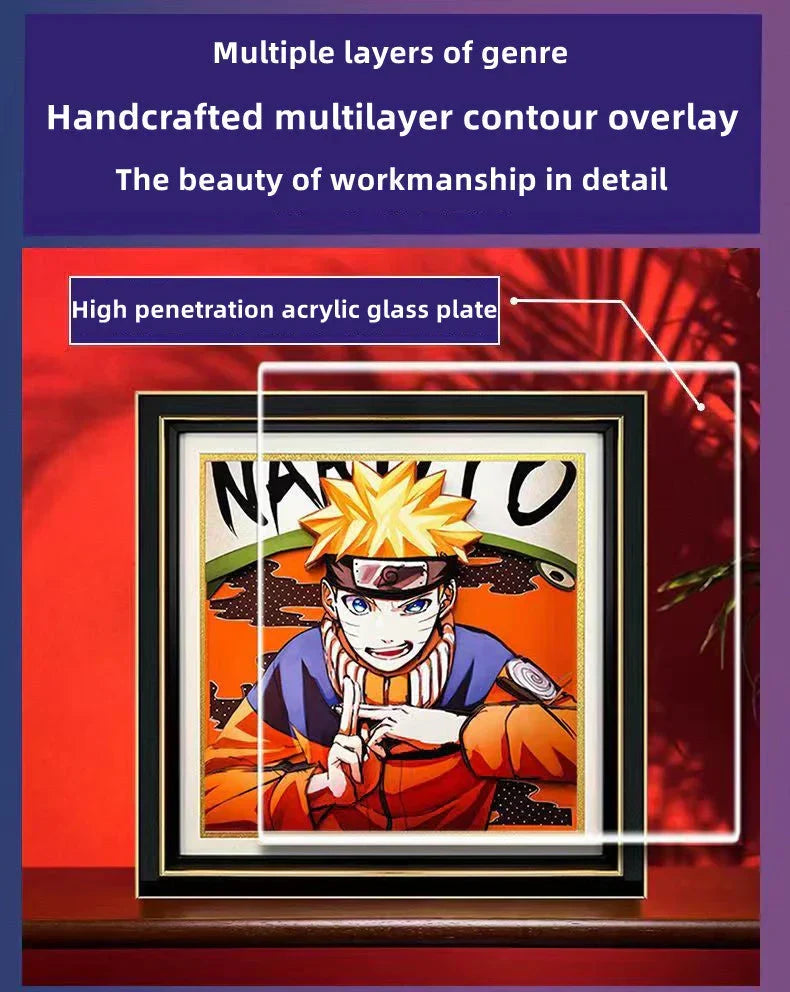 Naruto Uzumaki 3D Layered Paper Art Frame, Anime Naruto Handmade Paper Cut Shadow Box, Stratification Paper Carving Painting, Wall & Desk Display Decor, Collectible Art Gift for Naruto Anime Fans