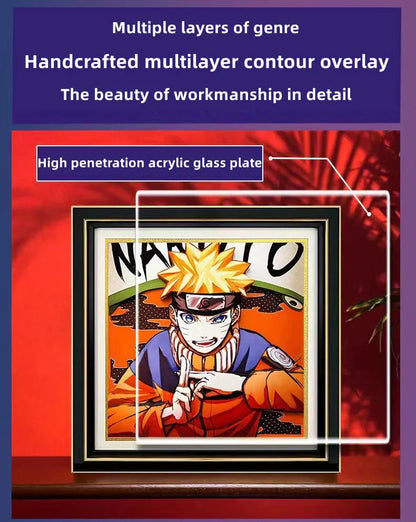 Naruto Uzumaki 3D Layered Paper Art Frame, Anime Naruto Handmade Paper Cut Shadow Box, Stratification Paper Carving Painting, Wall & Desk Display Decor, Collectible Art Gift for Naruto Anime Fans