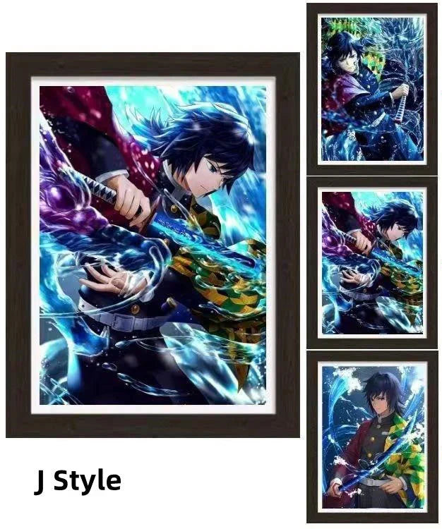 Demon Slayer 3D Lenticular Poster with Frame, Kimetsu no Yaiba Anime Stereo Gradient Wall Art, Flip Changing Picture, Anime Framed Decor Painting for Bedroom Gaming Room, Anime Merch Gift for Demon Slayer Fans
