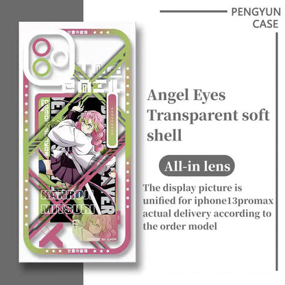 Demon Slayer Muichiro Tokito & Mitsuri Kanroji Anime Phone Case, Angel Eyes Frame Clear Transparent Soft TPU Shockproof Slim Protective Phone Cover, Kimetsu no Yaiba Manga Phone Shell for iPhone, Anime Fan Merch Gift