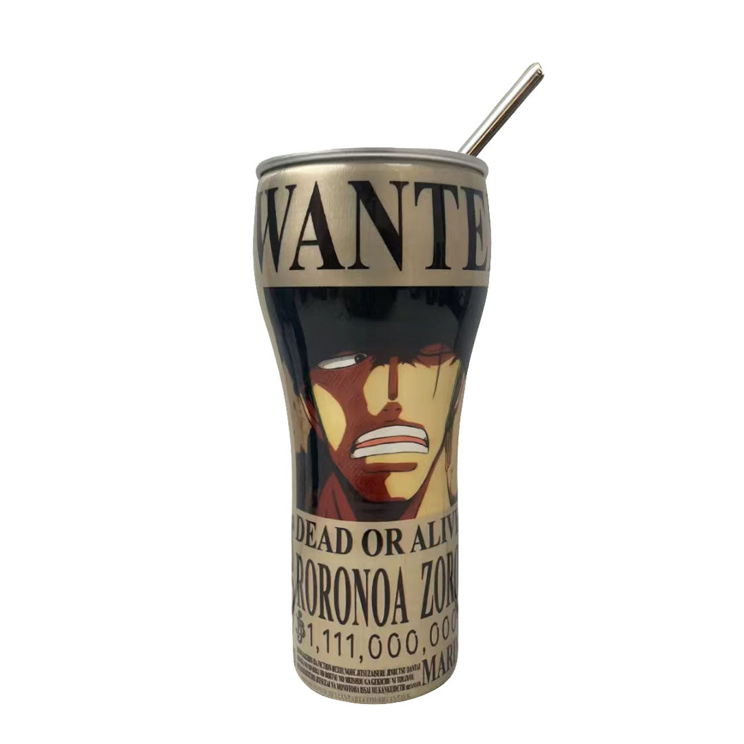 One Piece Anime Tumbler with Straw, Stainless Steel Insulated Travel Cup, Luffy Zoro Nami Wanted Poster Design Coffee Mug, Leak Proof Reusable Water Bottle, One Piece Merch Gift for Anime Fans