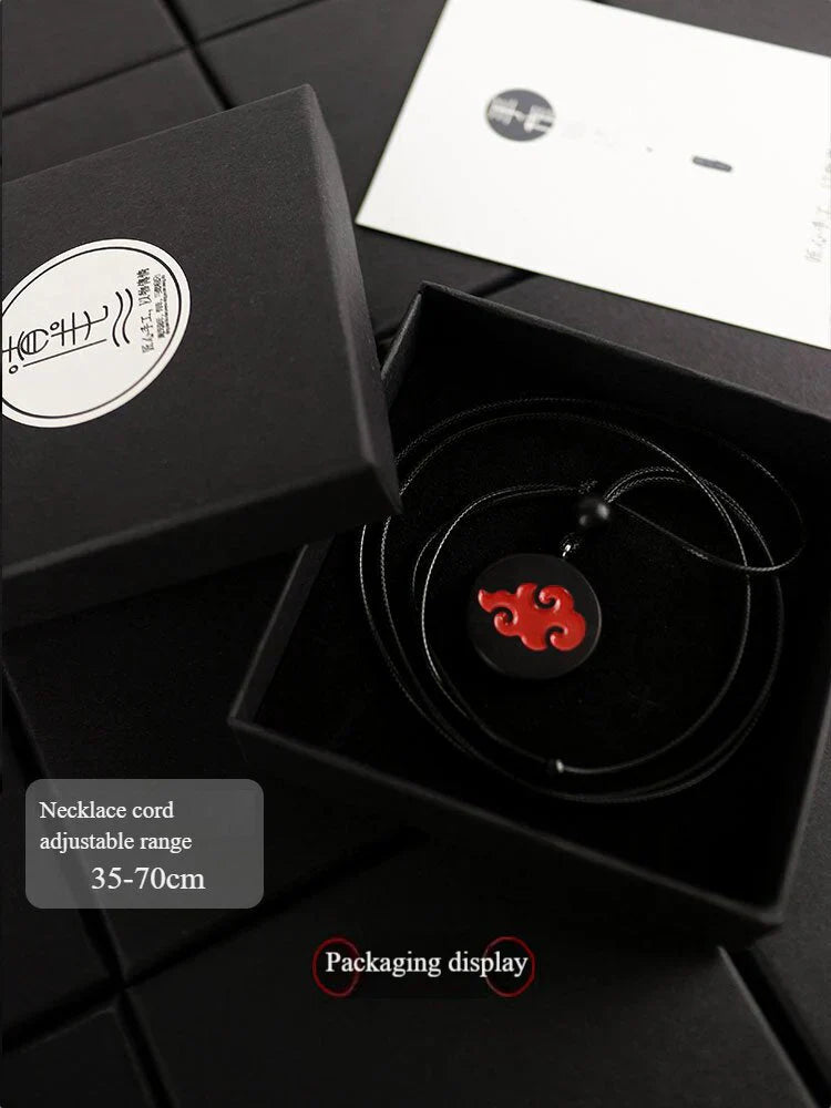 Naruto Anime Symbol Pendant Necklace, Akatsuki Red Cloud Sharingan Konoha Logo Wooden Necklace, Adjustable Rope Chain Cosplay Jewelry, Gift for Naruto Fans